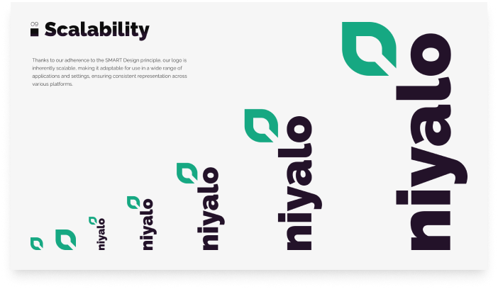 Scalability showcase of the niyalo logo at different sizes.